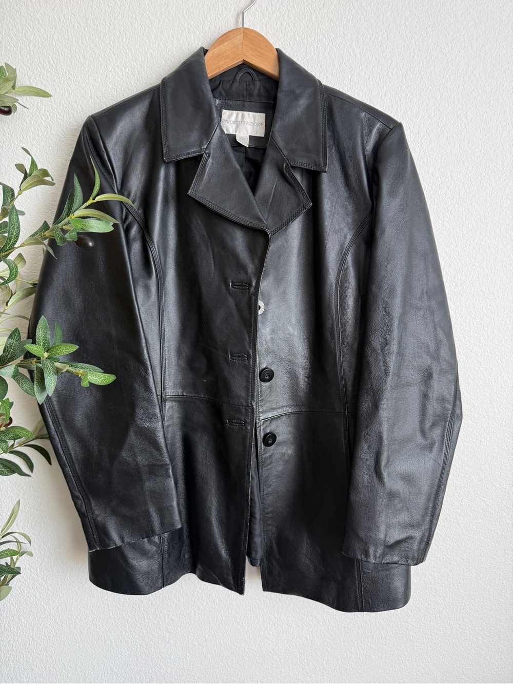 Worthington Black Genuine Leather Edgy 90s Moto Blazer Jacket Women’s Size Large